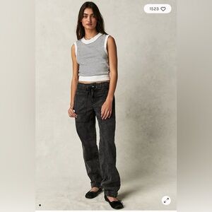 NWT Free People Angelo Denim Pull-On Jeans size large carbon black baggy pants